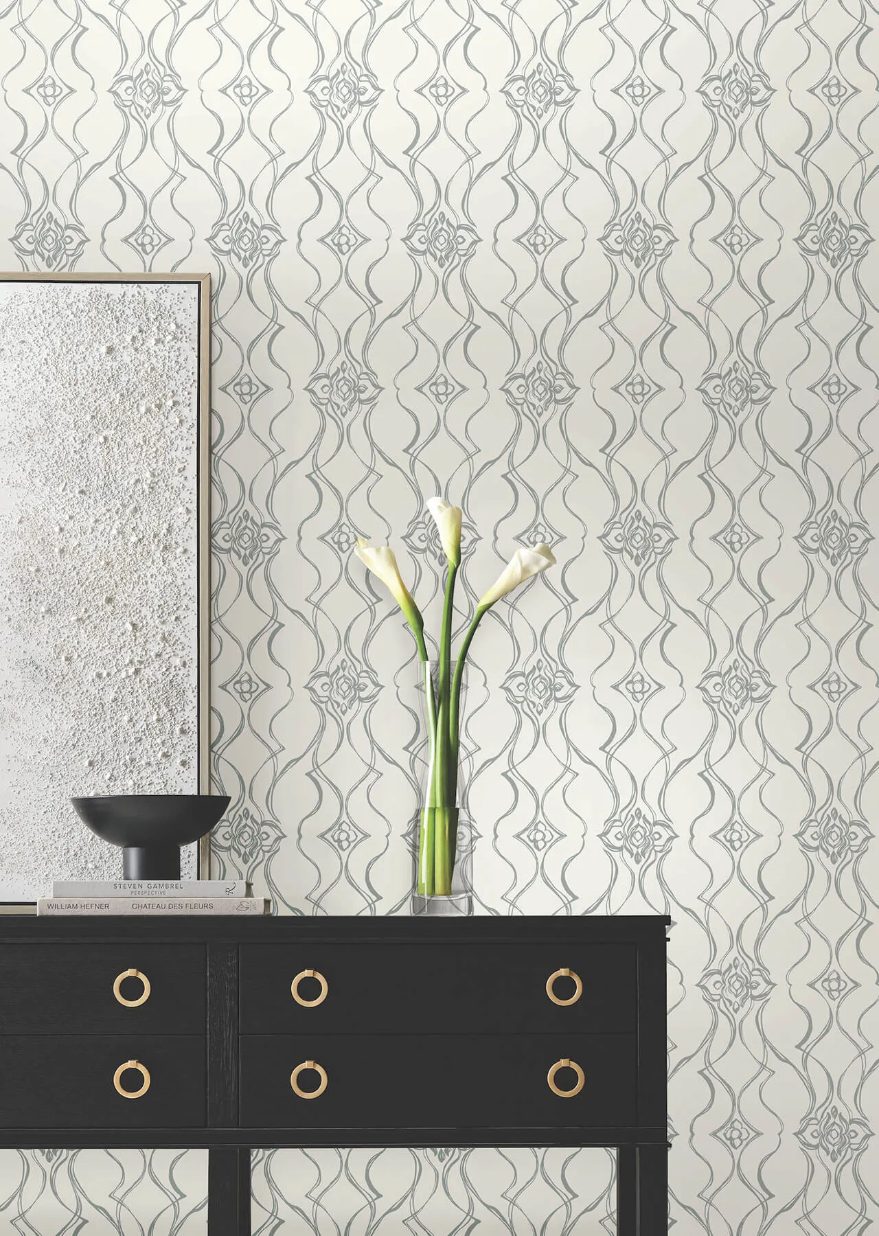Candice Olson Pirouette - White & Silver Wallpaper | Buy Online Candice Olson Pirouette wallpaper, color White & Silver, SKU DF3373