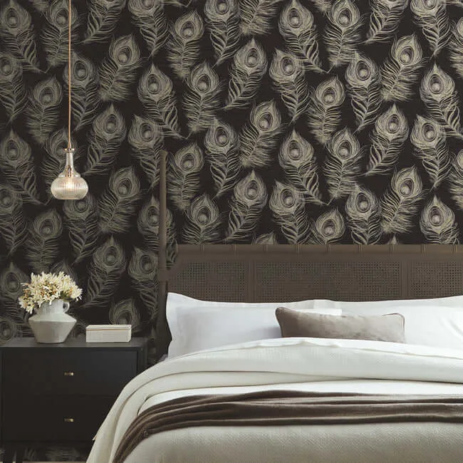 Candice Olson Regal Peacock - Black Wallpaper | Buy Online Candice Olson Regal Peacock wallpaper, color Black, SKU EV3942
