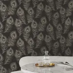 Candice Olson Regal Peacock - Black Wallpaper | Buy Online Candice Olson Regal Peacock wallpaper, color Black, SKU EV3942