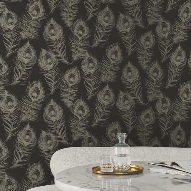 Candice Olson Regal Peacock - Black Wallpaper | Buy Online Candice Olson Regal Peacock wallpaper, color Black, SKU EV3942