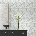 Candice Olson Velvet Crush Damask - Blue & Pearl Wallpaper | Buy Online Candice Olson Velvet Crush Damask wallpaper, color Blue & Pearl, SKU DF3335