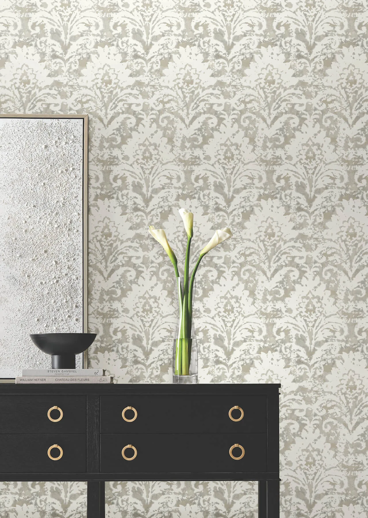 Candice Olson Velvet Crush Damask wallpaper, color Soft Neutral & Pearl, SKU DF3333