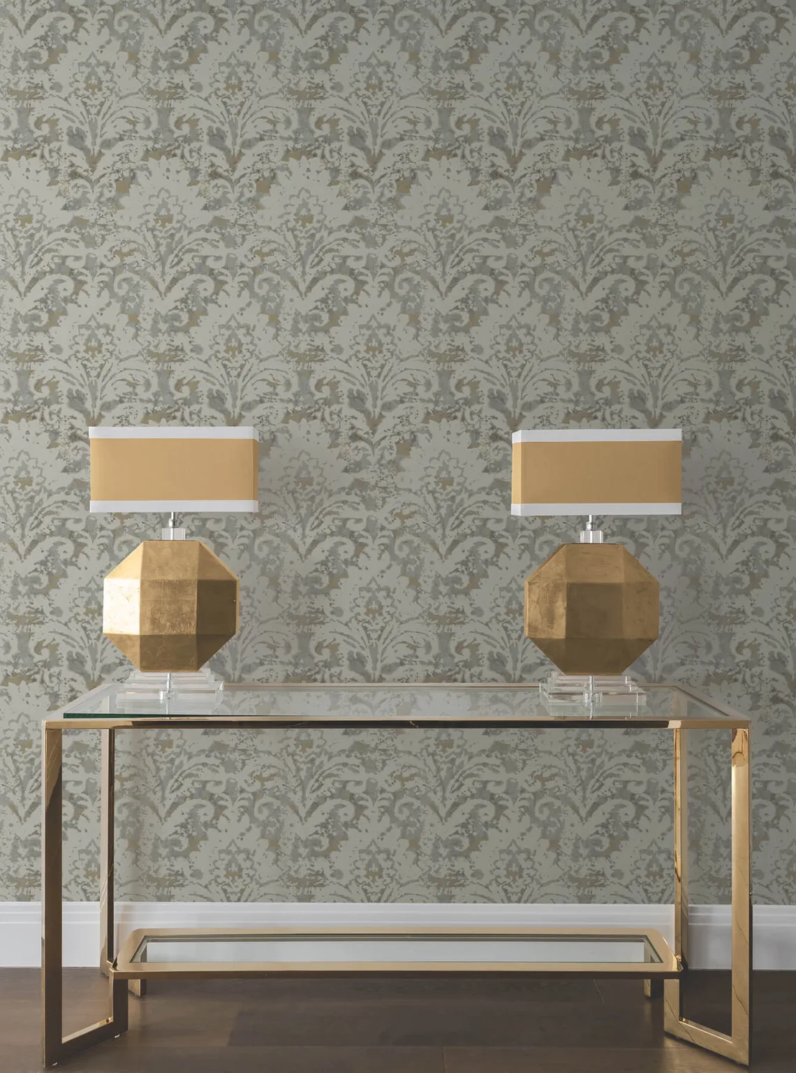 Candice Olson Velvet Crush Damask wallpaper, color Taupe & Gold, SKU DF3331