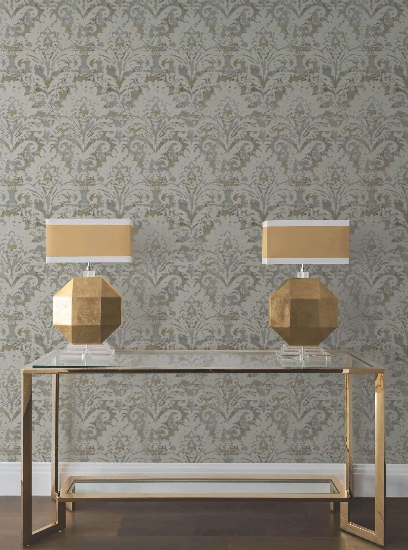 Candice Olson Velvet Crush Damask wallpaper, color Taupe & Gold, SKU DF3331