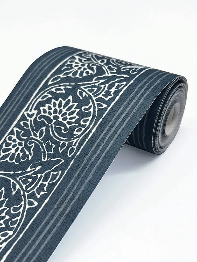 Chesapeake Carved Floral Border wallpaper, color Blue, SKU 4148-14502