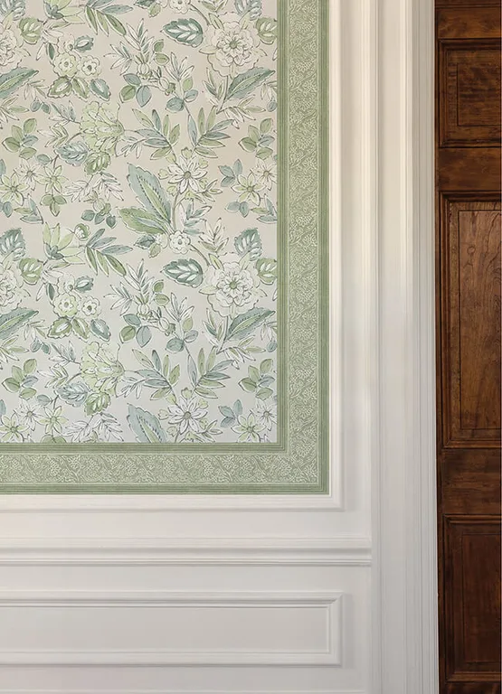 Chesapeake Carved Floral Border wallpaper, color Green, SKU 4148-14501