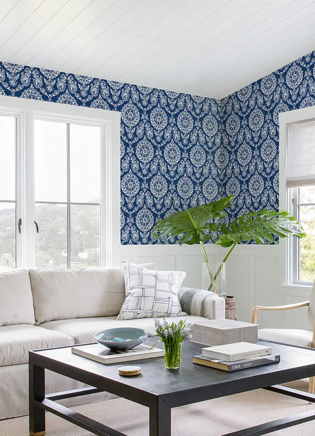 Chesapeake Helm Damask wallpaper, color Navy, SKU 4071-71018