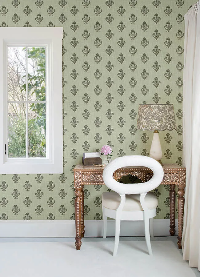 Chesapeake Hollyhock wallpaper, color Green, SKU 4148-27419
