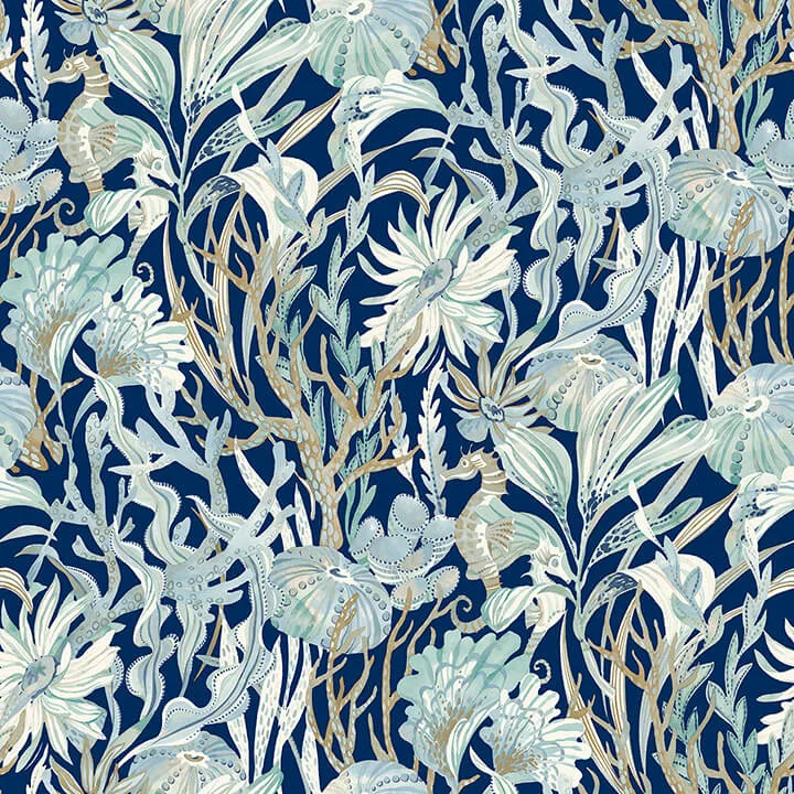 Chesapeake Kelp Garden wallpaper, color Navy, SKU 4071-71001