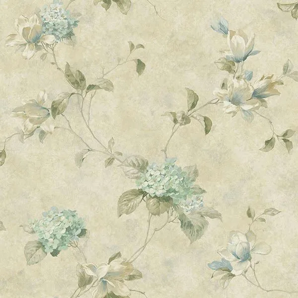 Chesapeake Magnolia Hydrangea wallpaper, color Green, SKU CCB76305