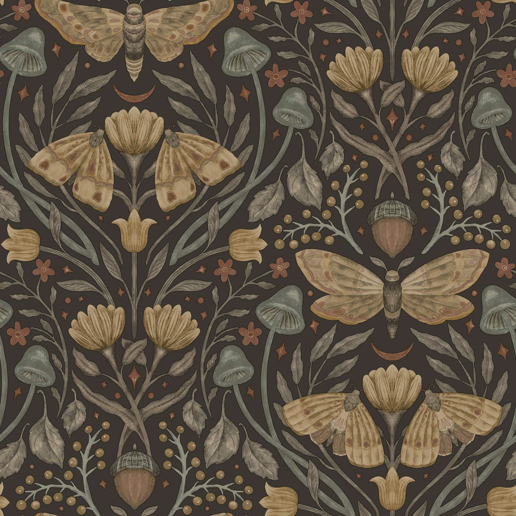 Chesapeake Mystic Moth wallpaper, color Black, SKU 4169-83116