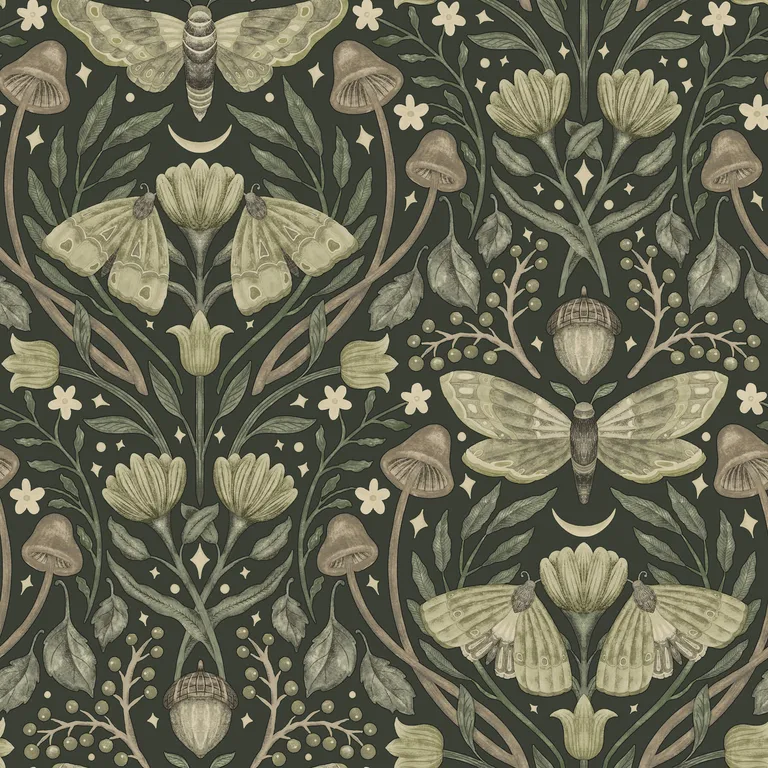 Chesapeake Mystic Moth wallpaper, color Dark Green, SKU 4169-83120