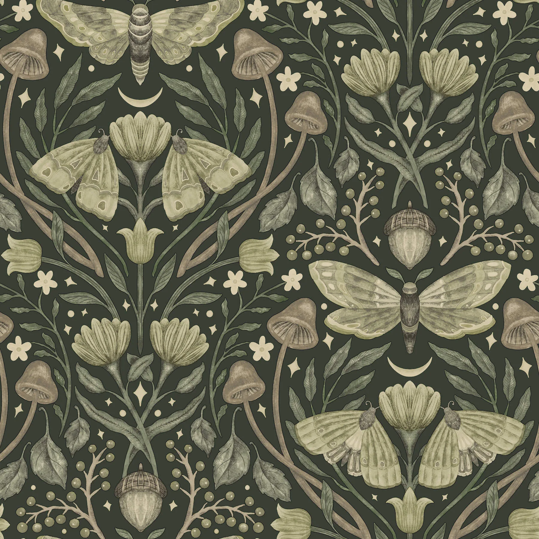 Chesapeake Mystic Moth wallpaper, color Dark Green, SKU 4169-83120