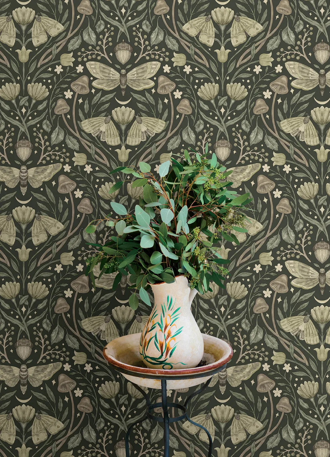 Chesapeake Mystic Moth wallpaper, color Dark Green, SKU 4169-83120