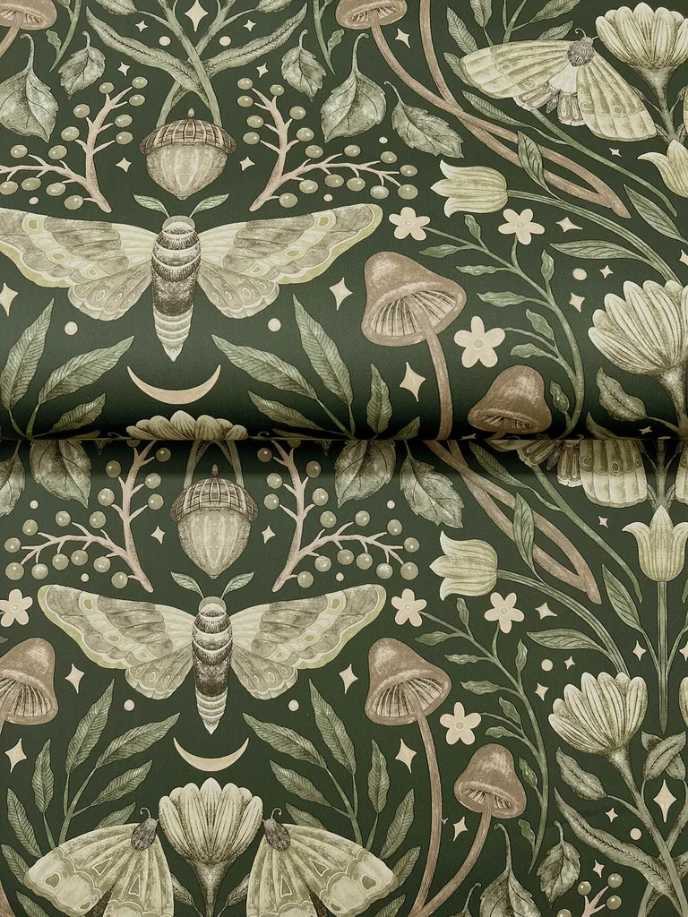 Chesapeake Mystic Moth wallpaper, color Dark Green, SKU 4169-83120