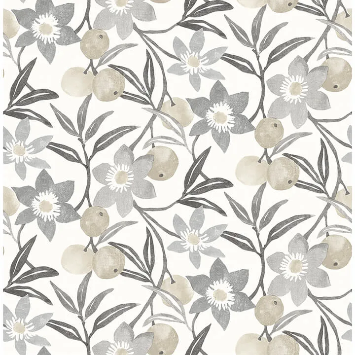 Chesapeake Passiflora wallpaper, color Charcoal, SKU 4148-27451