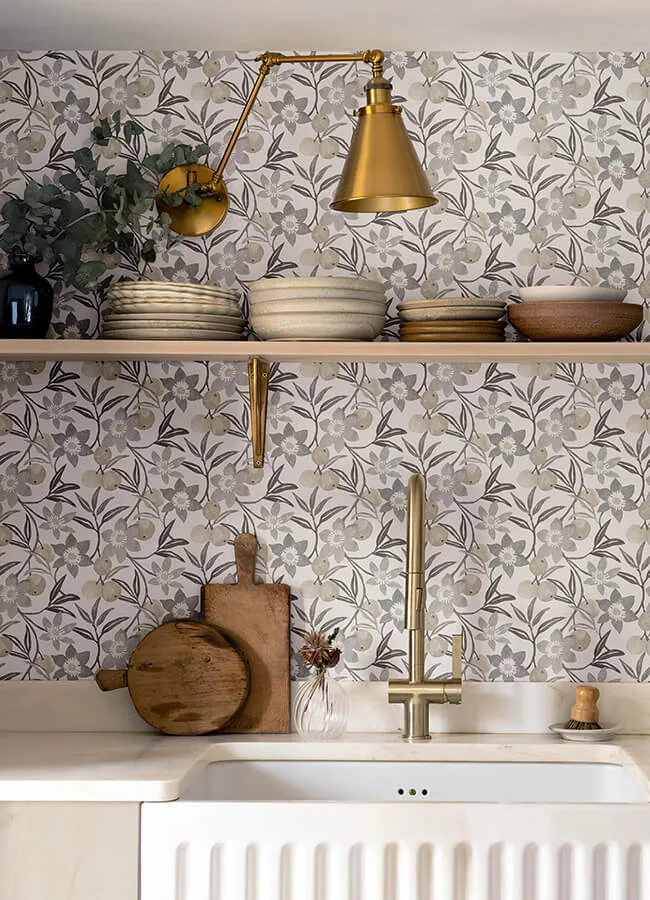 Chesapeake Passiflora wallpaper, color Charcoal, SKU 4148-27451