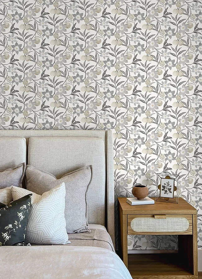 Chesapeake Passiflora wallpaper, color Charcoal, SKU 4148-27451