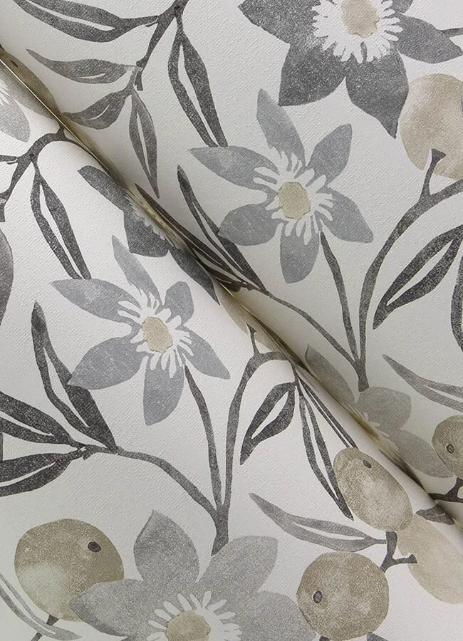 Chesapeake Passiflora wallpaper, color Charcoal, SKU 4148-27451