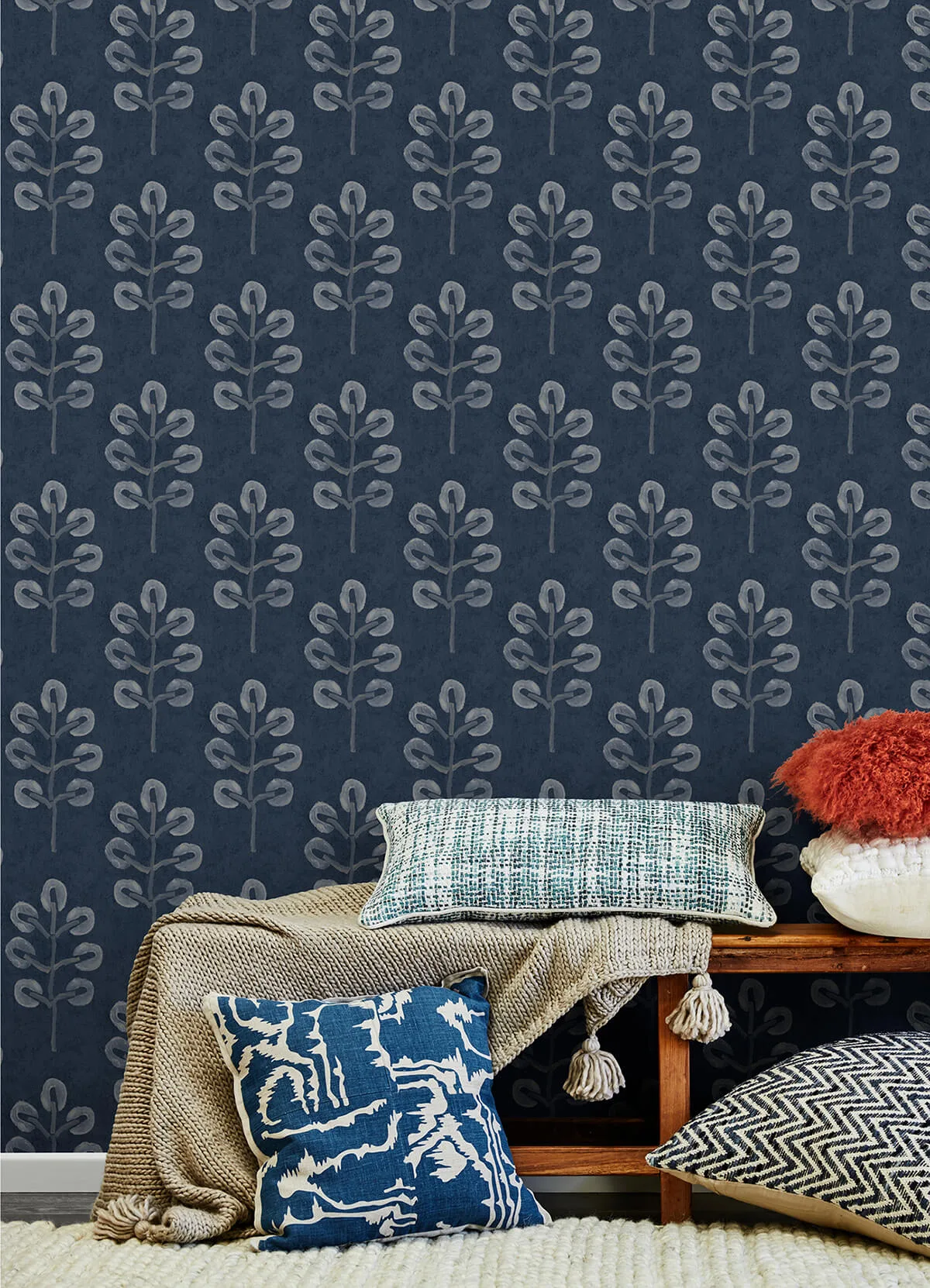 Chesapeake Plum Tree - Dark Blue Wallpaper | Buy Online Chesapeake Plum Tree wallpaper, color Dark Blue, SKU 3124-13872