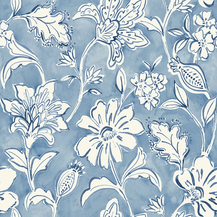 Chesapeake Plumeria wallpaper, color Blue, SKU 4071-71040