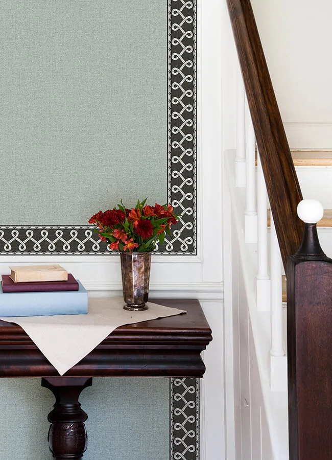 Chesapeake Scalloped Ribbon Border wallpaper, color Black, SKU 4148-14504