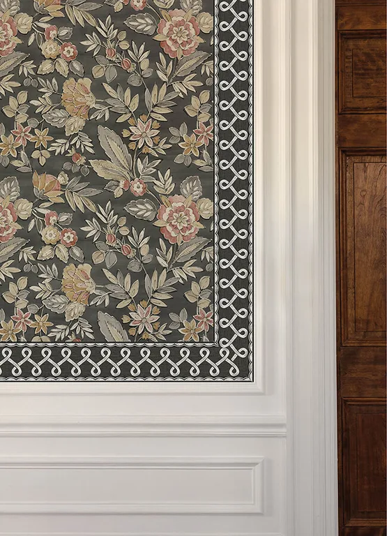 Chesapeake Scalloped Ribbon Border wallpaper, color Black, SKU 4148-14504
