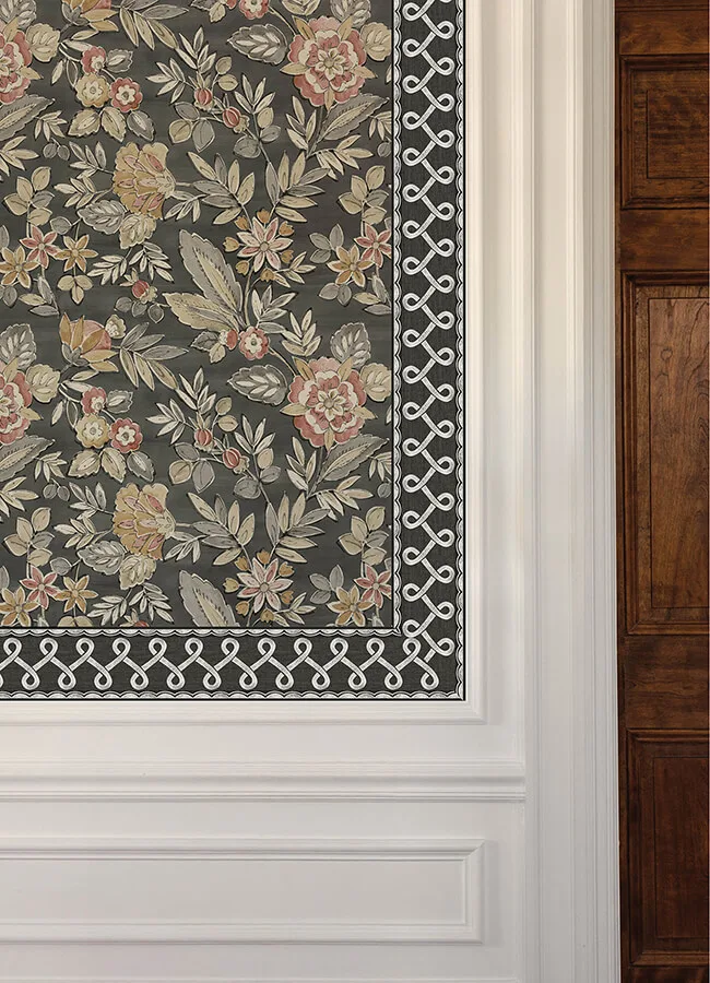 Chesapeake Scalloped Ribbon Border wallpaper, color Black, SKU 4148-14504