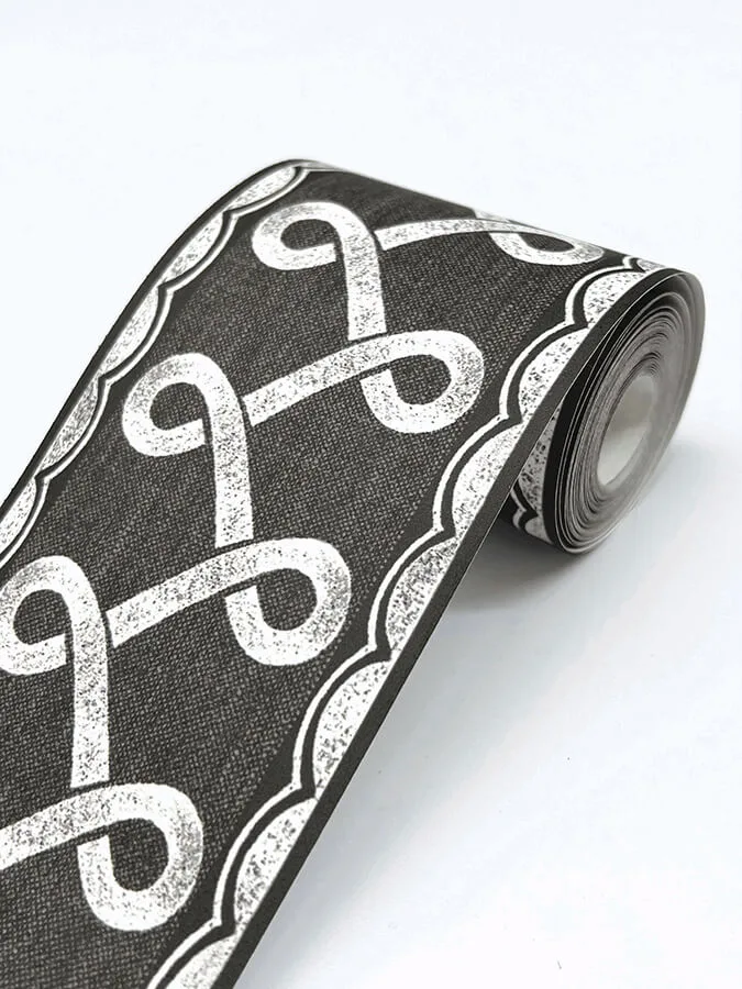 Chesapeake Scalloped Ribbon Border wallpaper, color Black, SKU 4148-14504