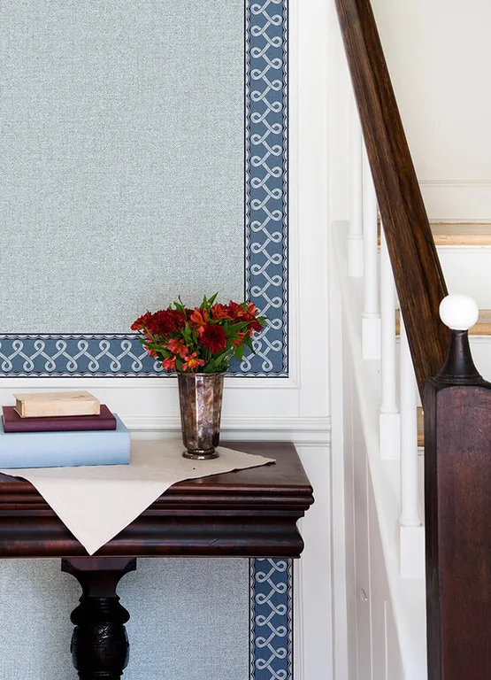 Chesapeake Scalloped Ribbon Border wallpaper, color Blue, SKU 4148-14505