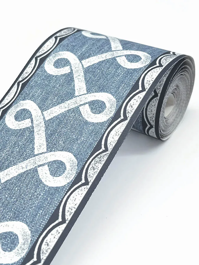 Chesapeake Scalloped Ribbon Border wallpaper, color Blue, SKU 4148-14505