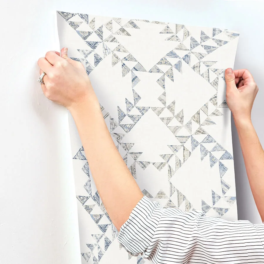 Chesapeake Scrap Quilt - Denim Wallpaper | Buy Online Chesapeake Scrap Quilt wallpaper, color Denim, SKU 4142-72628