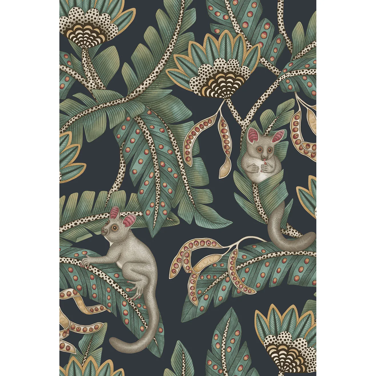 Cole & Son Bush Baby in Teal&ochre/Ink (119/7034.CS.0)