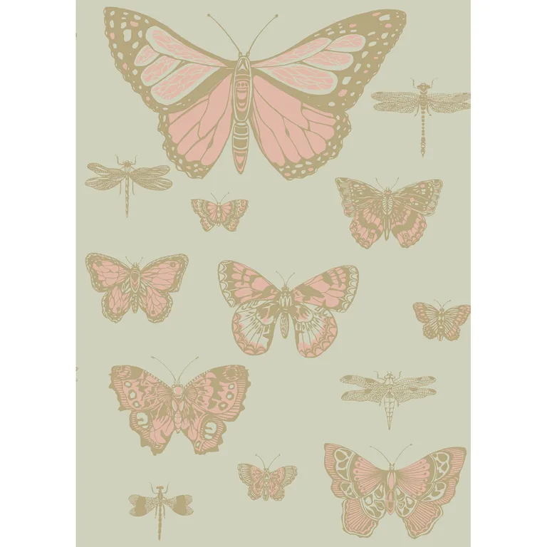 Cole & Son Butterflies & Dragonflies in Pink on Oliv (103/15063.CS.0)