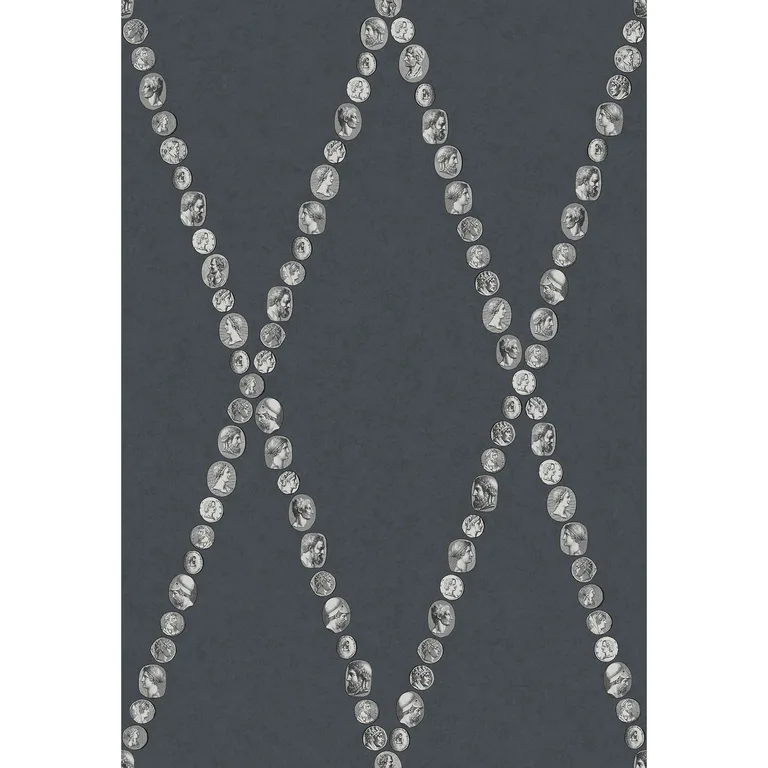 Cole & Son Cammei in Silver on Ink (123/4017.CS.0)