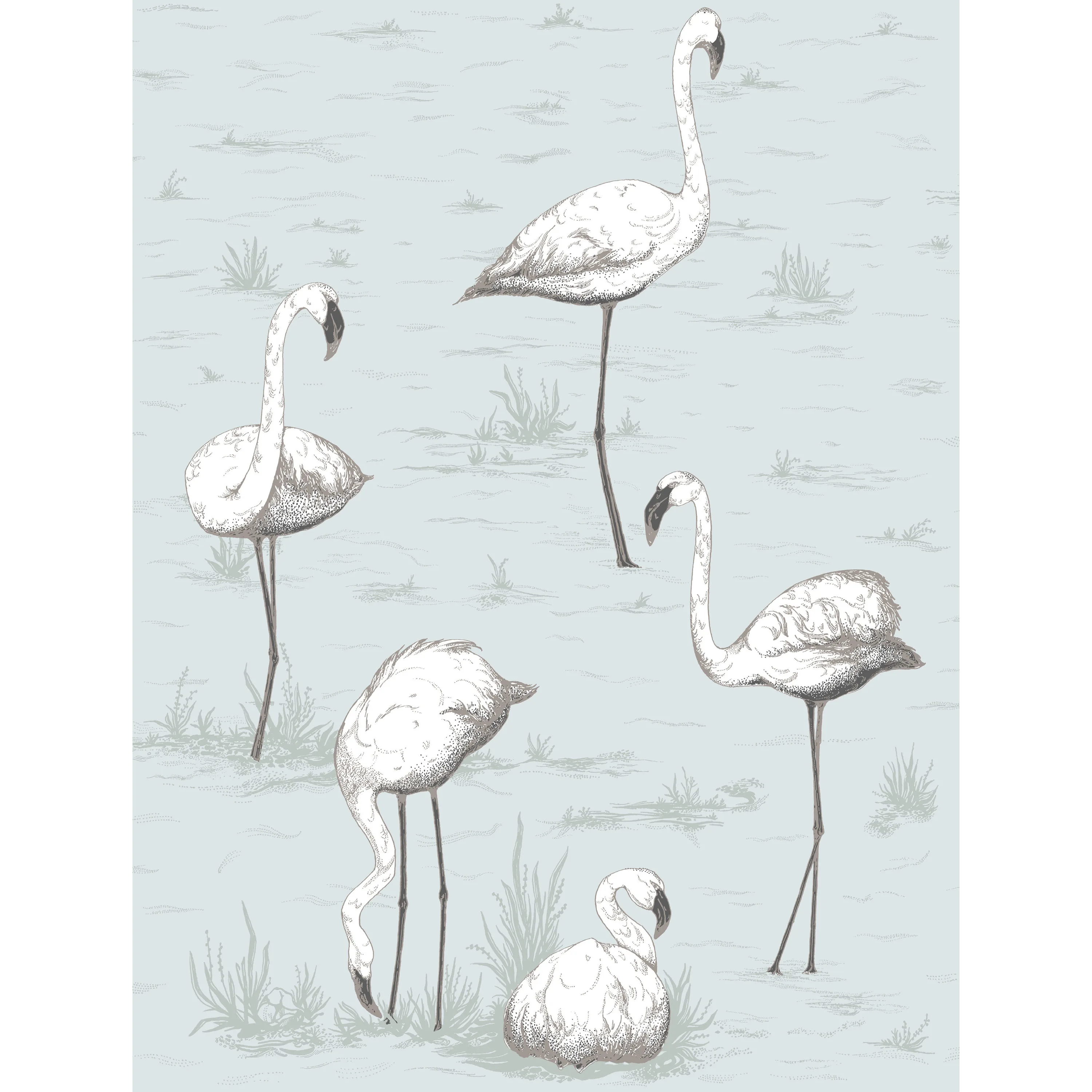 Cole & Son Flamingos in Charcoal/Aqua (95/8047.CS.0)