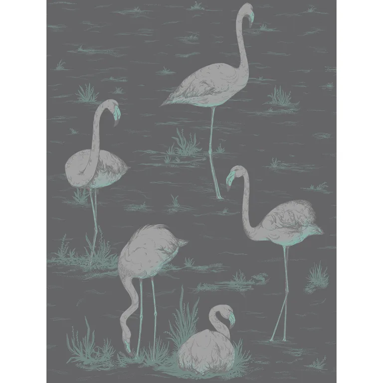 Cole & Son Flamingos in Teal/Slvr/Bk (95/8048.CS.0)