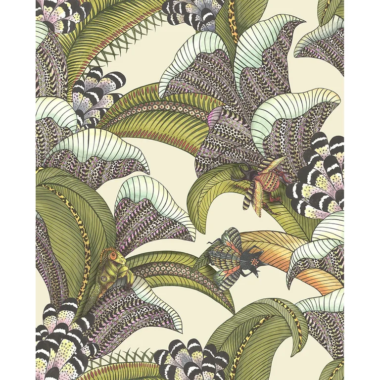 Cole & Son Hoopoe Leaves in Olive/Chart/Fuchsia on Cream (119/1001.CS.0)