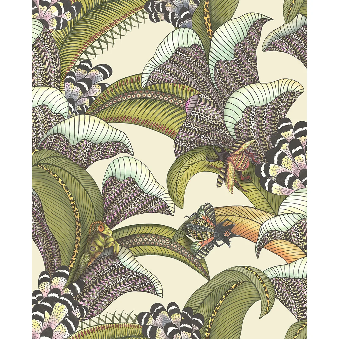 Cole & Son Hoopoe Leaves in Olive/Chart/Fuchsia on Cream (119/1001.CS.0)