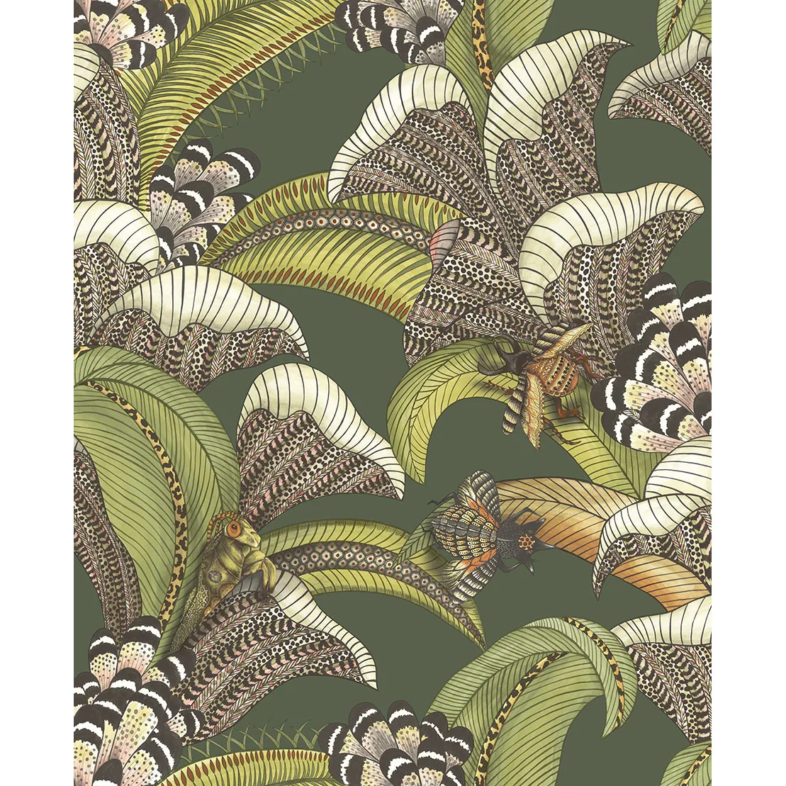 Cole & Son Hoopoe Leaves in Spring Green and Coral (119/1003.CS.0)