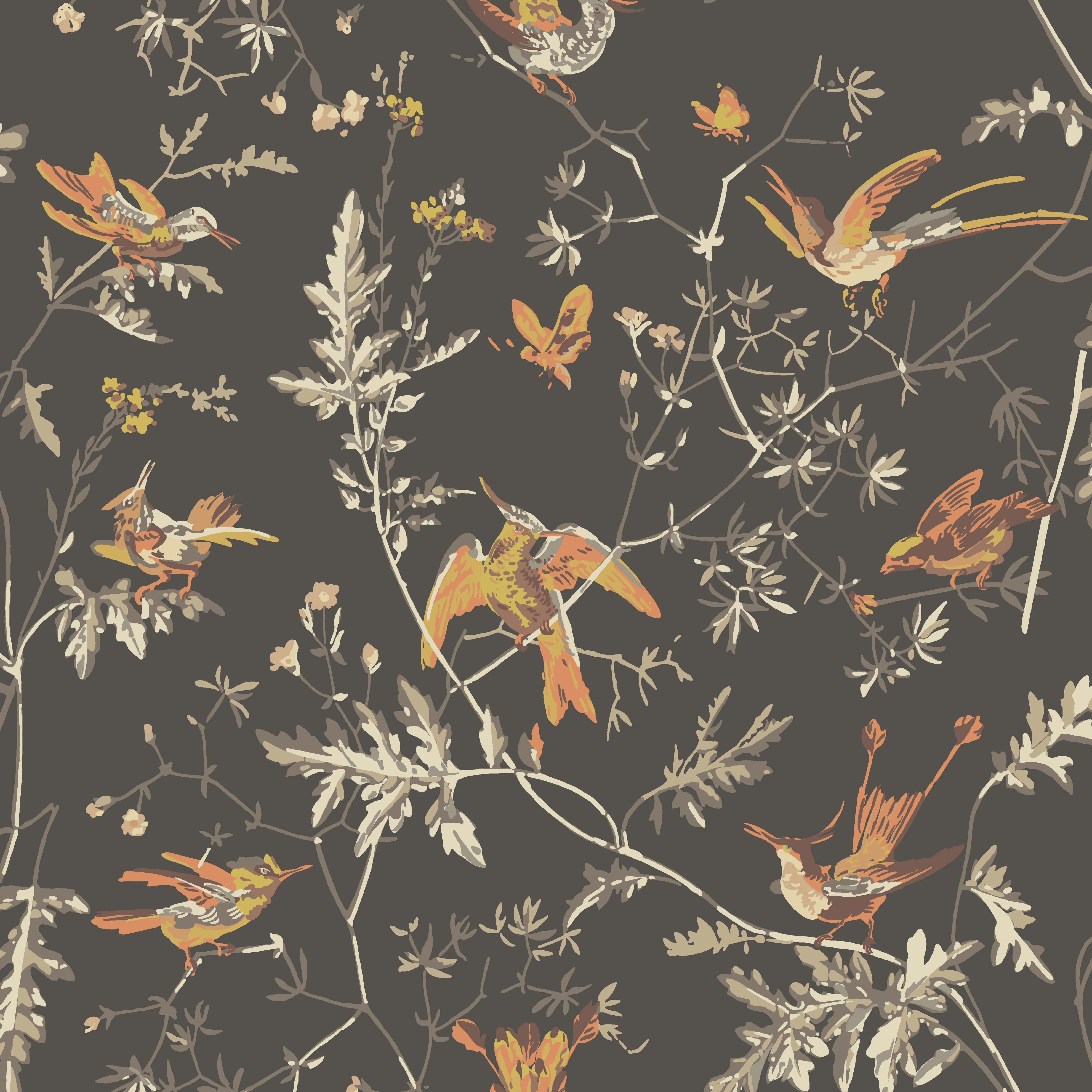 Cole & Son Hummingbirds in Charcoal/Ginger (112/4017.CS.0)