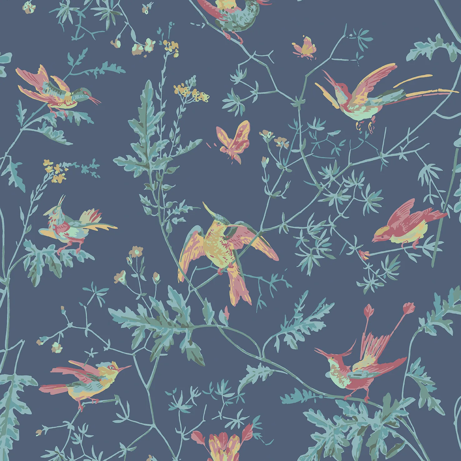 Cole & Son Hummingbirds in Indigo Multi-Colour (100/14068.CS.0)