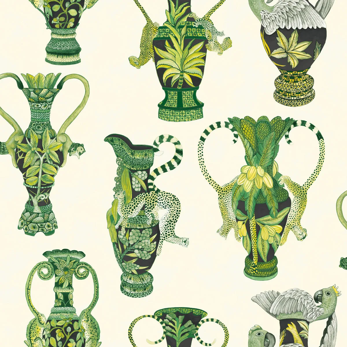 Cole & Son Khulu Vases in Green & White (109/12056.CS.0)