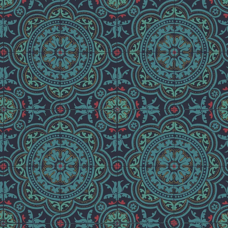 Cole & Son Piccadilly in Petrol/Red/Metallic Gold on Ink (117/8021.CS.0)