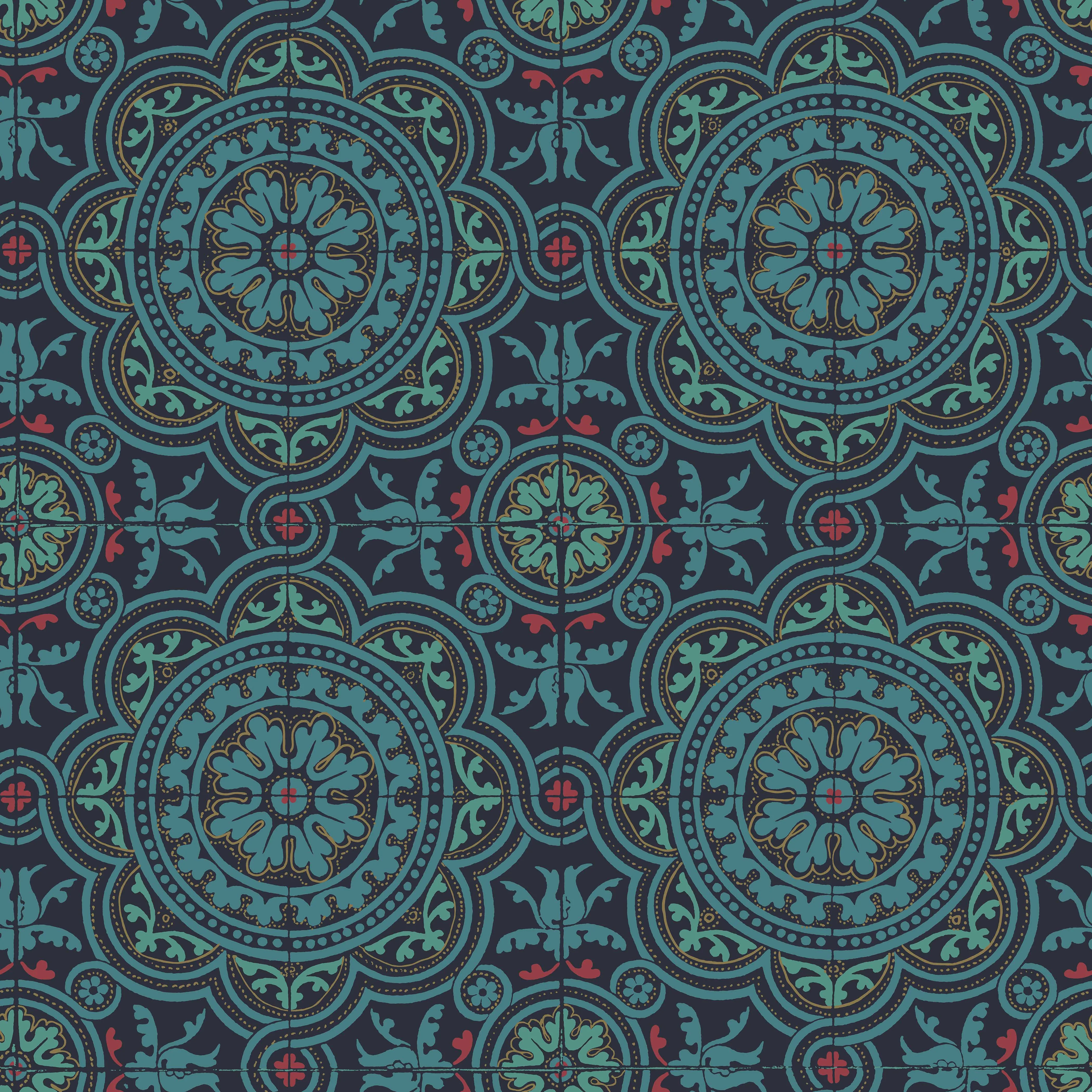 Cole & Son Piccadilly in Petrol/Red/Metallic Gold on Ink (117/8021.CS.0)