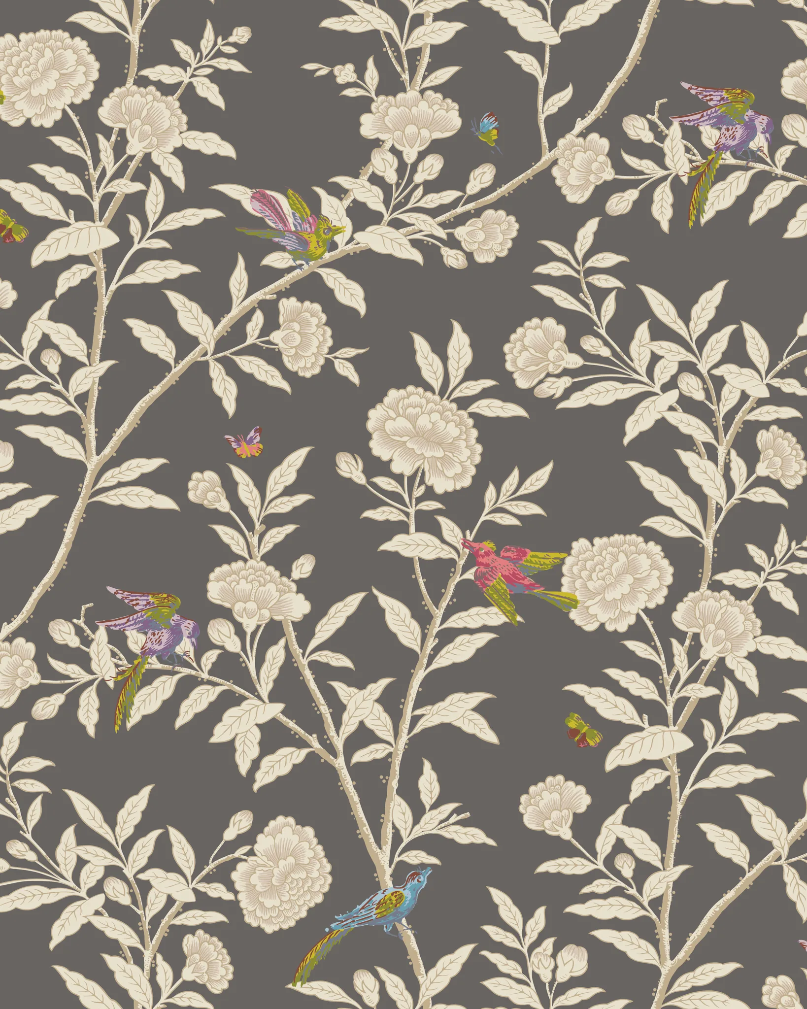 Cole & Son Roseberry with Birds in Charcoal (127/4019.CS.0)