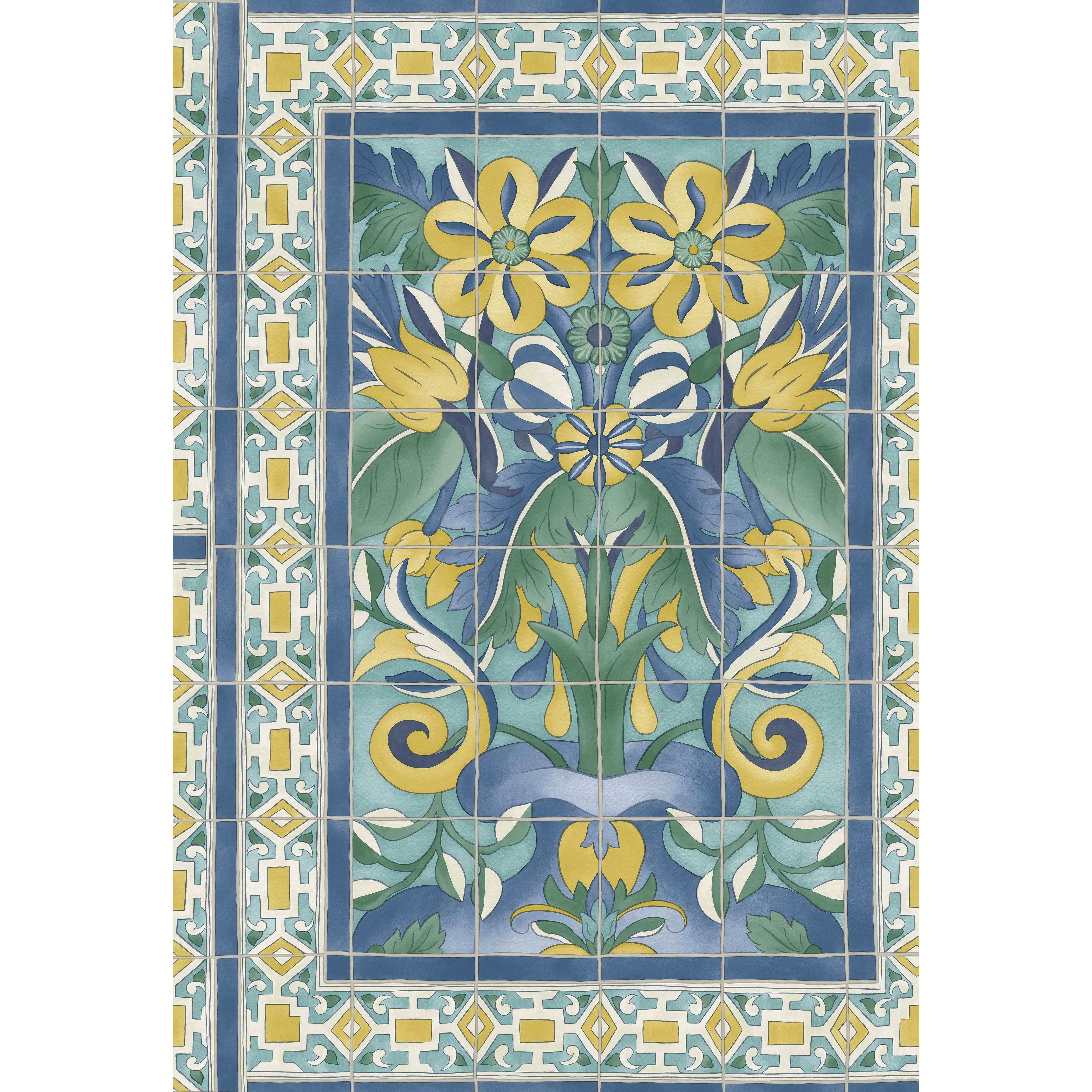 Cole & Son Triana in Canary Yellow & China Blue on Teal (117/5013.CS.0)
