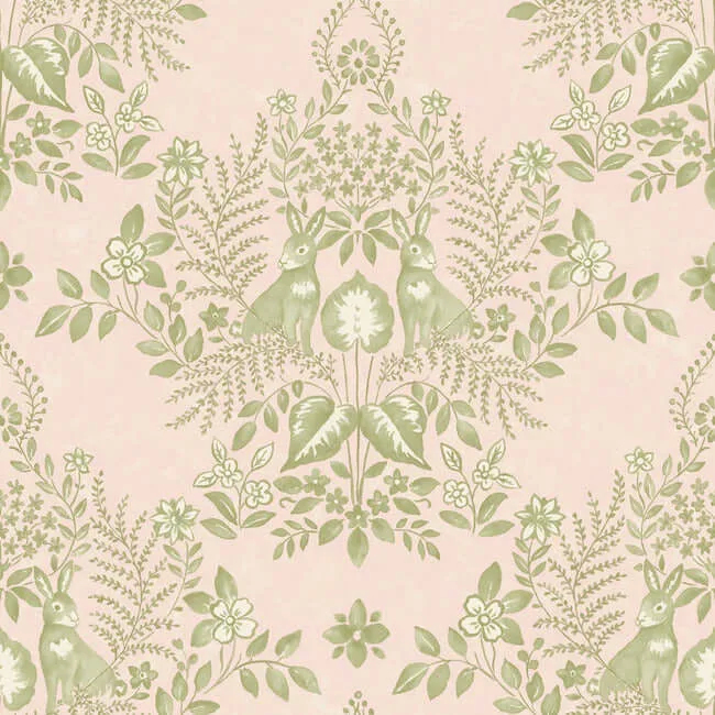 Erin & Ben Cottontail Toile wallpaper, color Pink & Chartreuse, SKU PSW1432RL