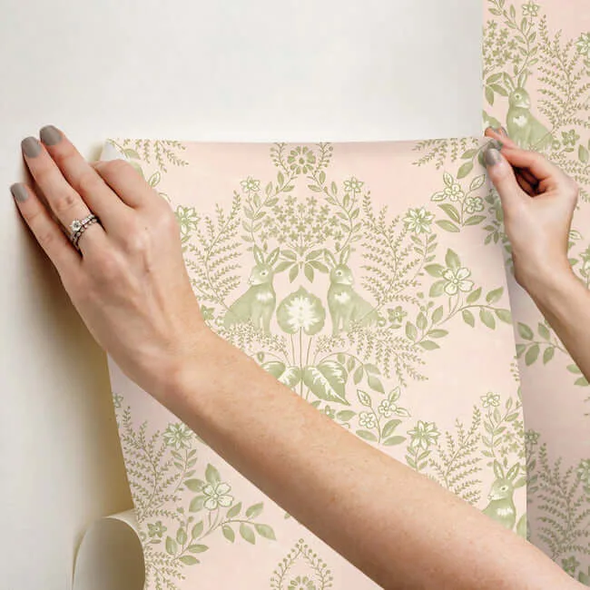 Erin & Ben Cottontail Toile - Pink & Chartreuse Wallpaper | Buy Online Erin & Ben Cottontail Toile wallpaper, color Pink & Chartreuse, SKU PSW1432RL