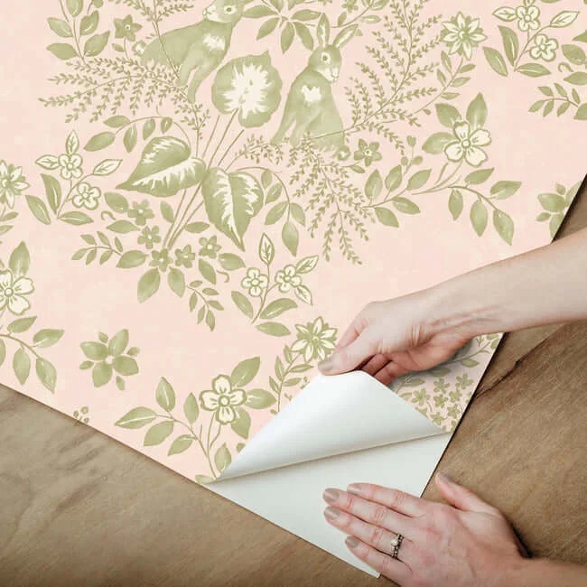 Erin & Ben Cottontail Toile - Pink & Chartreuse Wallpaper | Buy Online Erin & Ben Cottontail Toile wallpaper, color Pink & Chartreuse, SKU PSW1432RL
